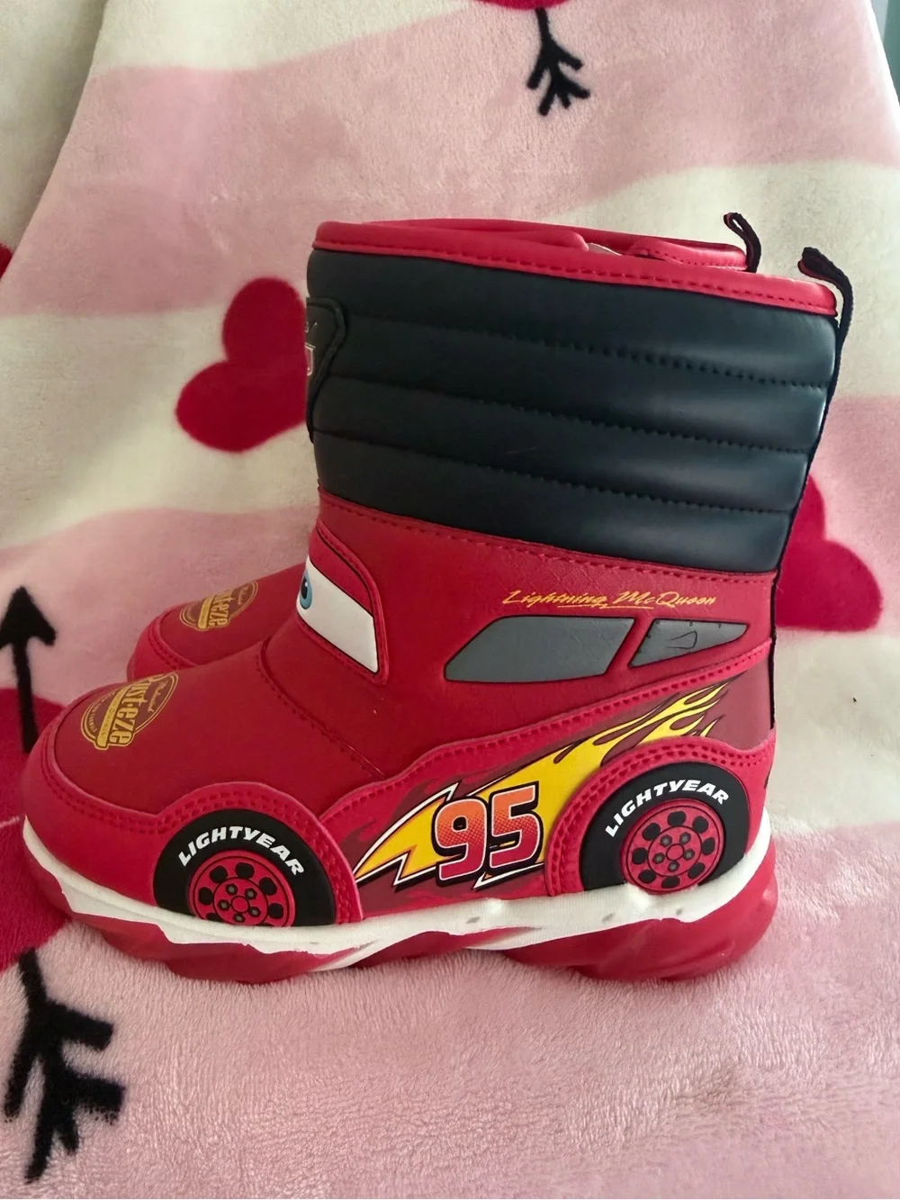 Disney Cars LED Light-Up Red Kids Water Resistant Boots, Size 11